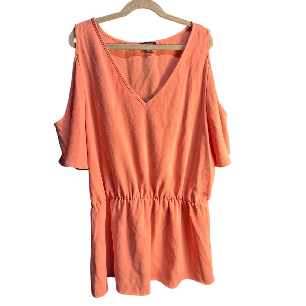 Ann Taylor Orange Feminine Cut-Out Shoulders Peplum Shaping Chic Blouse‎ Size M
